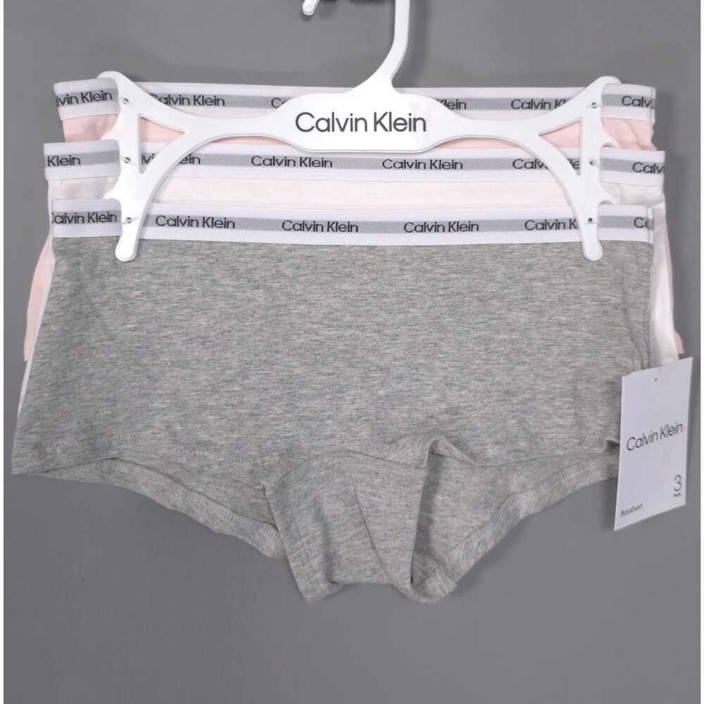 CALVIN KLEIN Kids Girls New 3 Pack Boyshort Panties Cotton MEDIUM 7-8 #39670